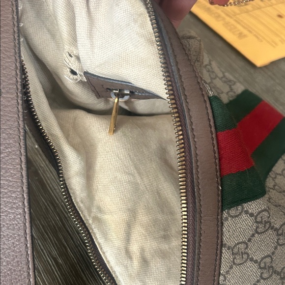 Authentic Gucci Beige and Brown Shoulder Bag with Red and Green Stripe - Picture 6 of 8